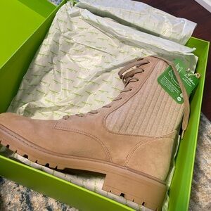 Sam Edelman Beige Lace-Up Combat Boots